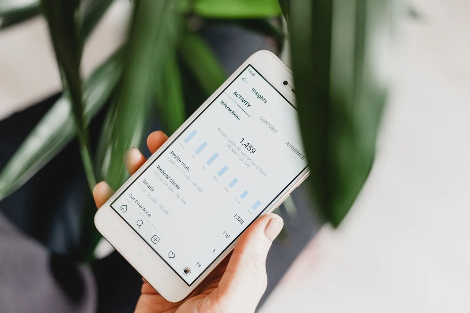 Mobile phone showing social media insights
